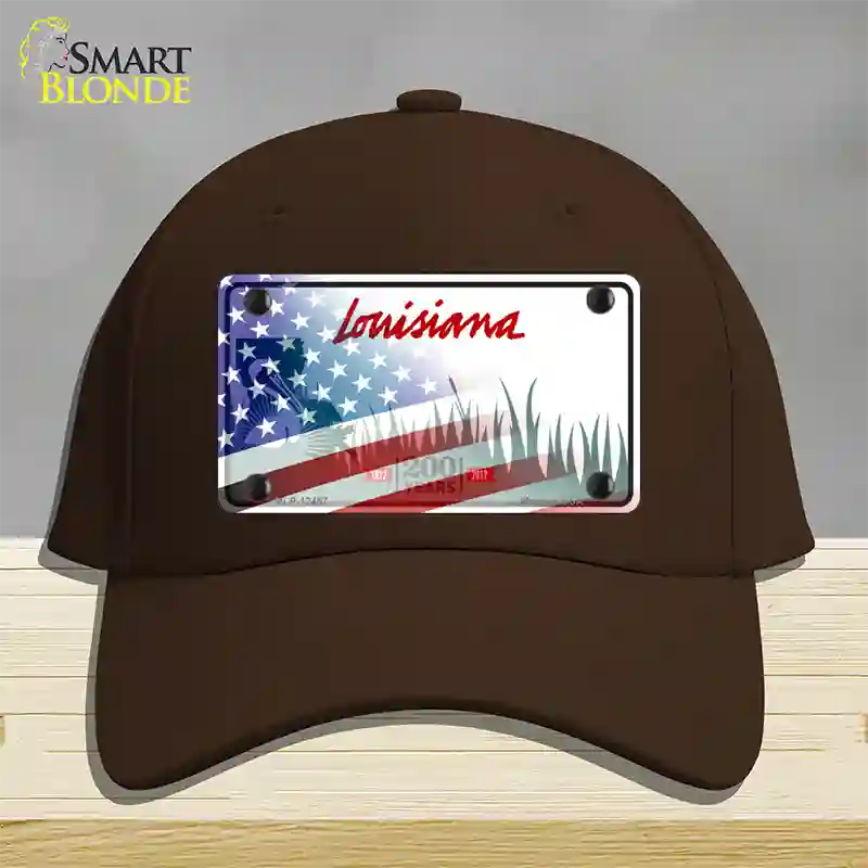 Louisiana 200 Years with American Flag Novelty License Plate Hat Cotton / Dark Brown