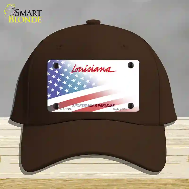 Louisiana Plate American Flag Novelty License Plate Hat Cotton / Dark Brown