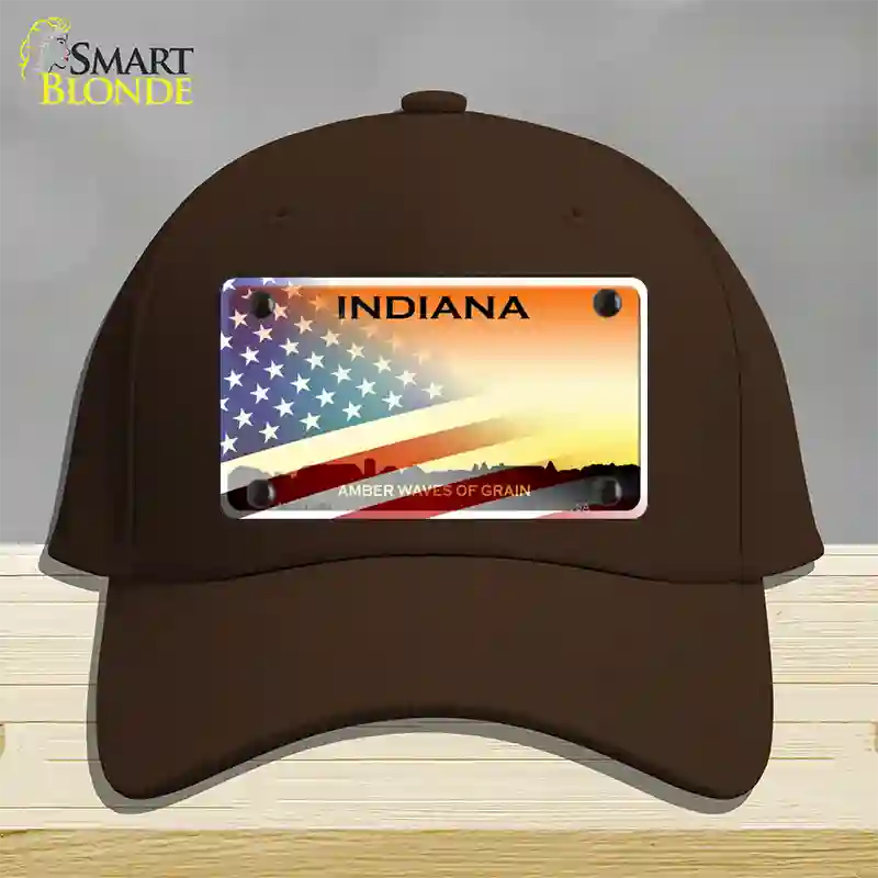 Indiana Amber Waves Plate American Flag Novelty License Plate Hat Cotton / Dark Brown