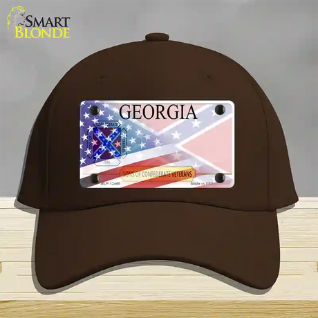 Georgia Confederate Flag American Flag Novelty License Plate Hat Cotton / Dark Brown