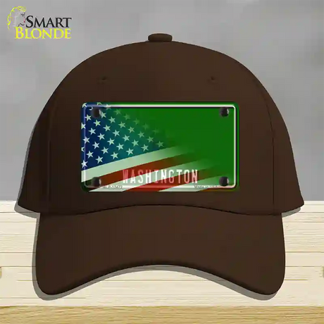 Washington Green with American Flag Novelty License Plate Hat Cotton / Dark Brown