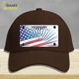 Mississippi Blue with American Flag Novelty License Plate Hat Cotton / Dark Brown