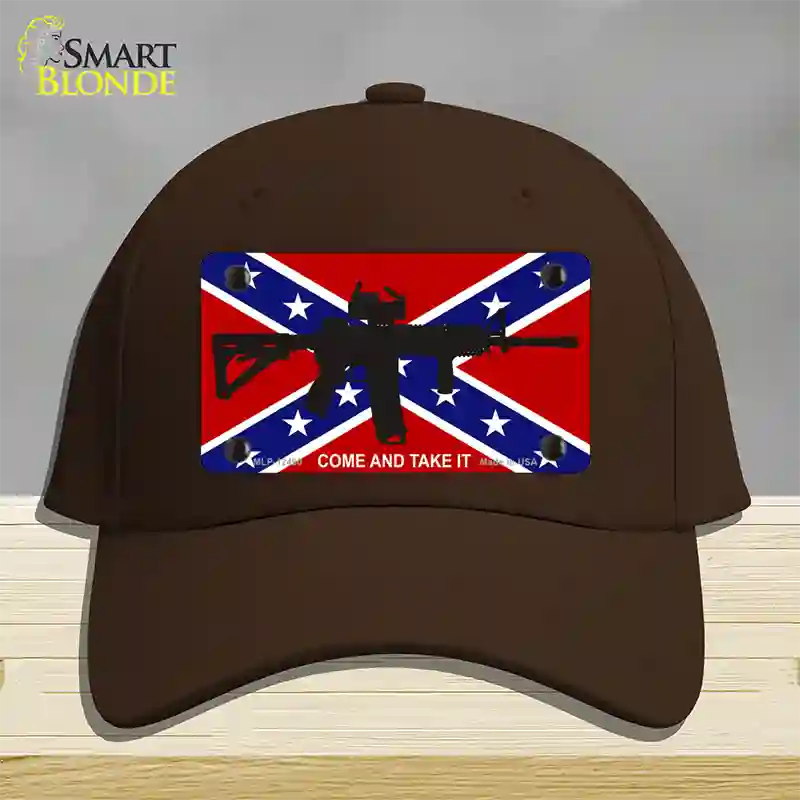 Come and Take It Confederate Flag Novelty License Plate Hat Cotton / Dark Brown