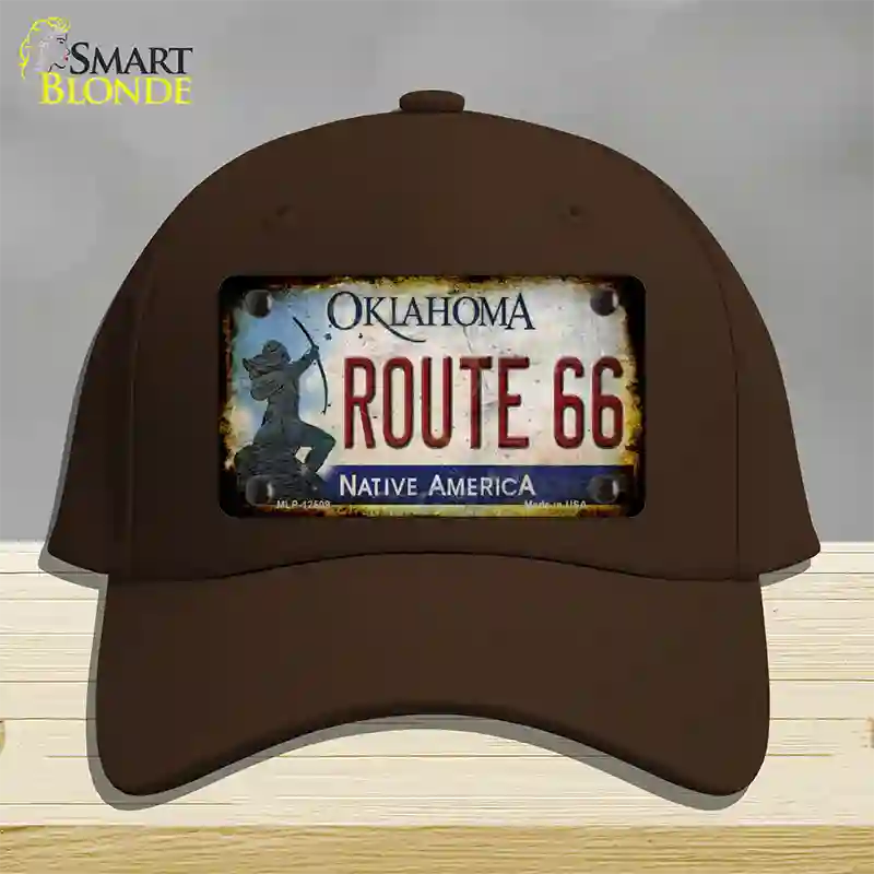 Route 66 Oklahoma Rusty Novelty License Plate Hat Cotton / Dark Brown