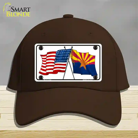 Arizona American Crossed Flags Novelty License Plate Hat Cotton / Dark Brown