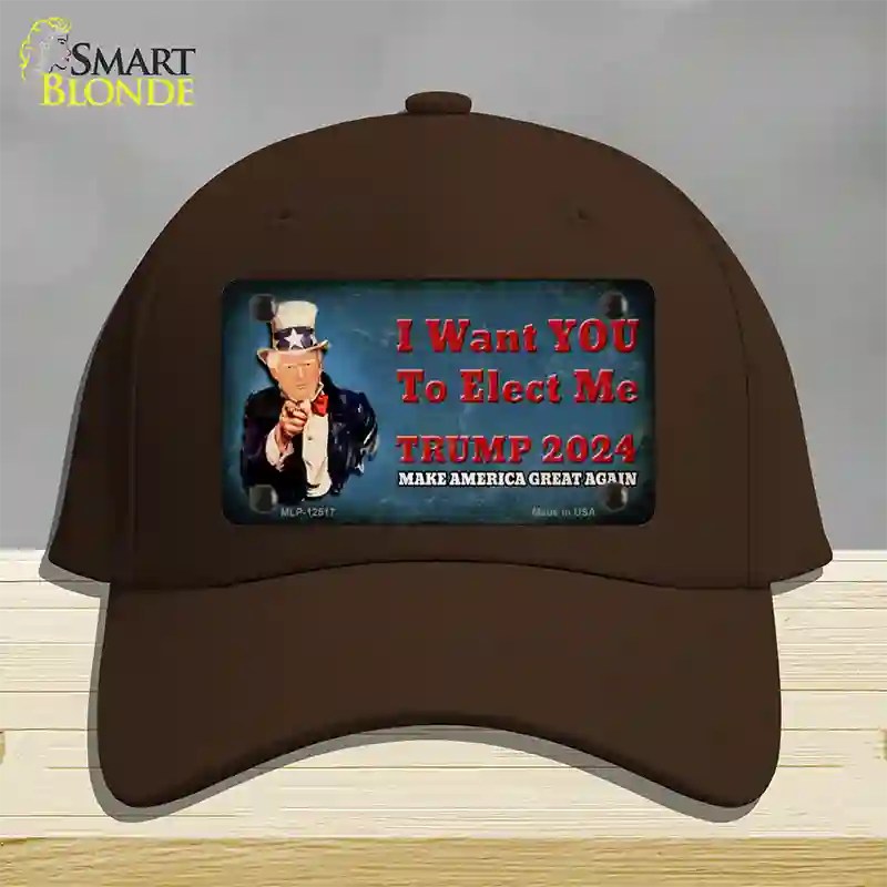 I Want You to Elect Me Trump 2024 Novelty License Plate Hat Cotton / Dark Brown