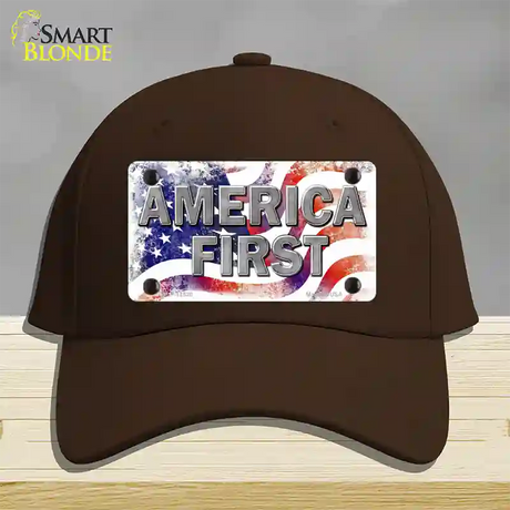 America First Novelty License Plate Hat Cotton / Dark Brown