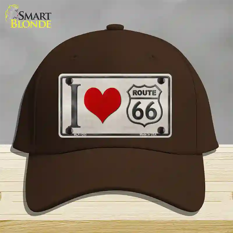 I Love Route 66 Novelty License Plate Hat Cotton / Dark Brown