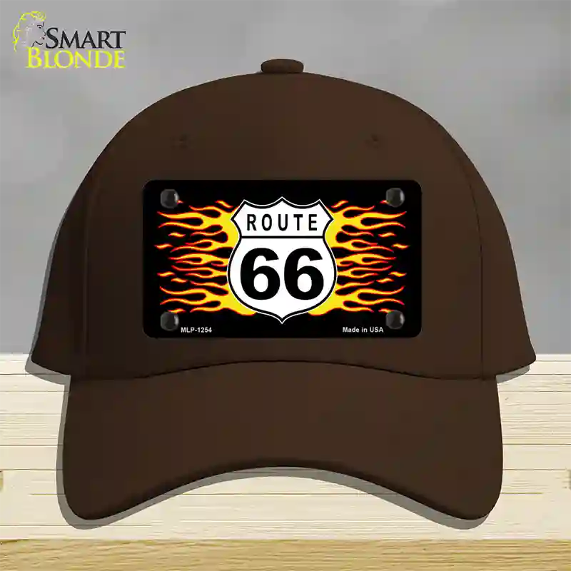 Route 66 Flames Novelty License Plate Hat Cotton / Dark Brown