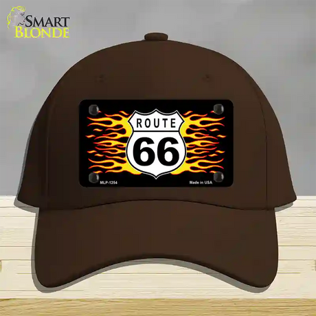 Route 66 Flames Novelty License Plate Hat Cotton / Dark Brown