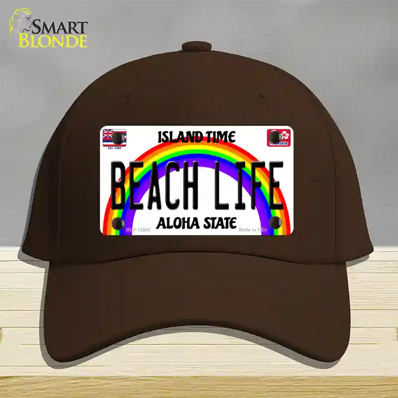 Beach Life Hawaii Novelty License Plate Hat Cotton / Dark Brown