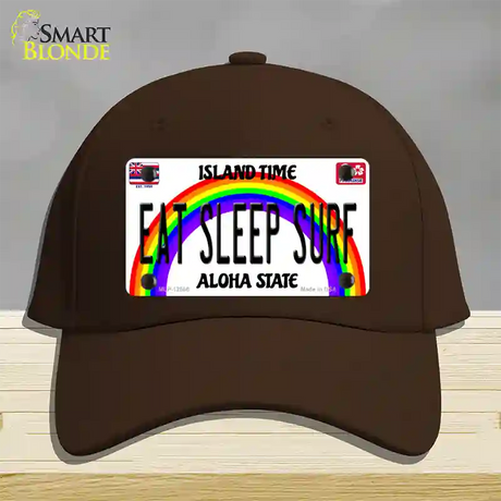 Eat Sleep Surf Hawaii Novelty License Plate Hat Cotton / Dark Brown