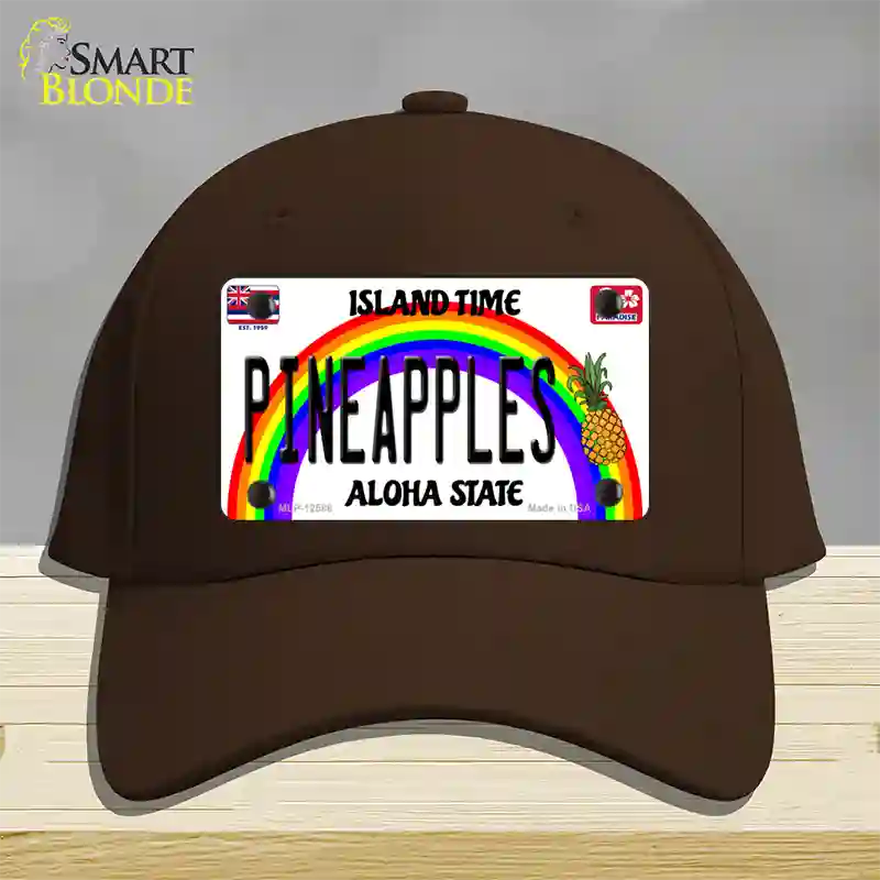 Pineapples Hawaii Novelty License Plate Hat Cotton / Dark Brown