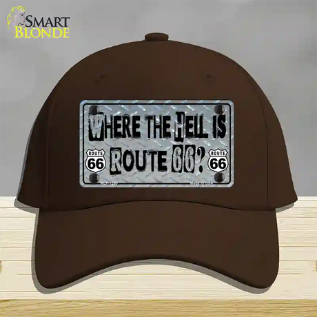 Where The Hell Is Route 66 Novelty License Plate Hat Cotton / Dark Brown