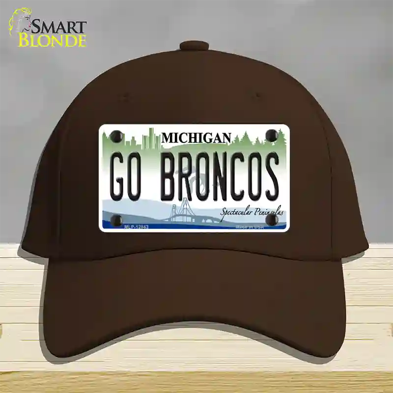 Go Broncos Michigan Novelty License Plate Hat Cotton / Dark Brown