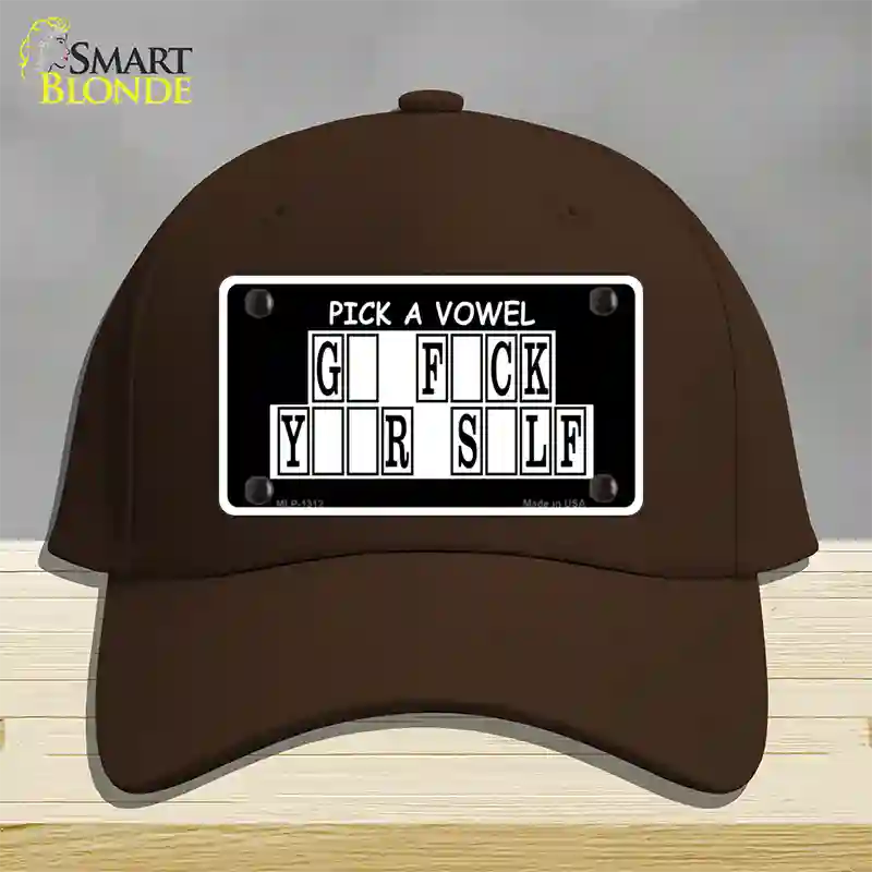 Pick A Vowel Novelty License Plate Hat Cotton / Dark Brown