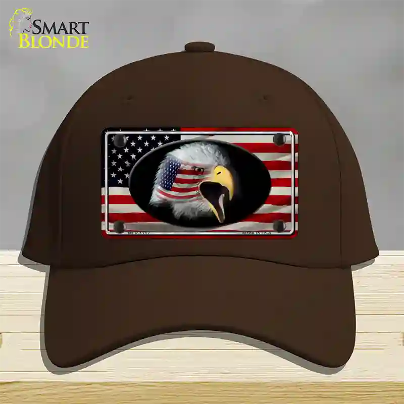 American Flag Eagle Novelty License Plate Hat Cotton / Dark Brown