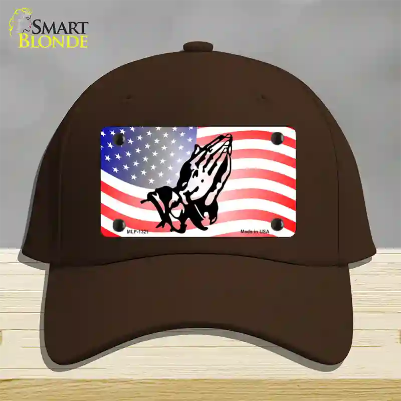 American Flag Praying Hands Novelty License Plate Hat Cotton / Dark Brown