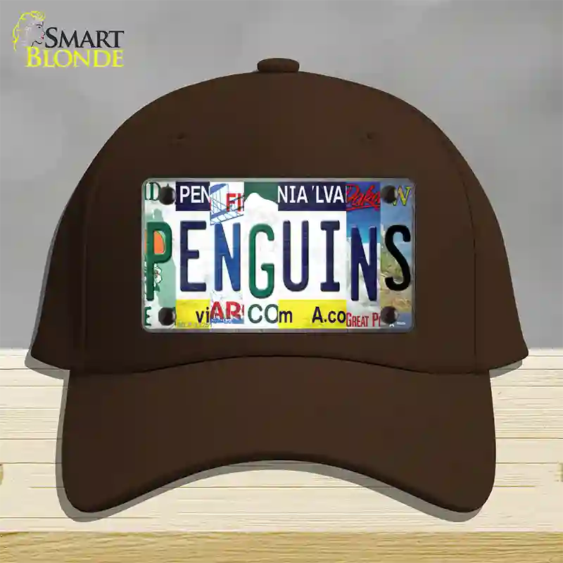 Penguins Strip Art Novelty License Plate Hat Tag Cotton / Dark Brown