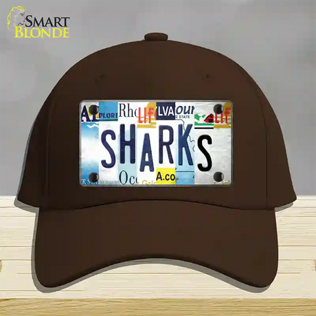 Sharks Strip Art Novelty License Plate Hat Tag Cotton / Dark Brown