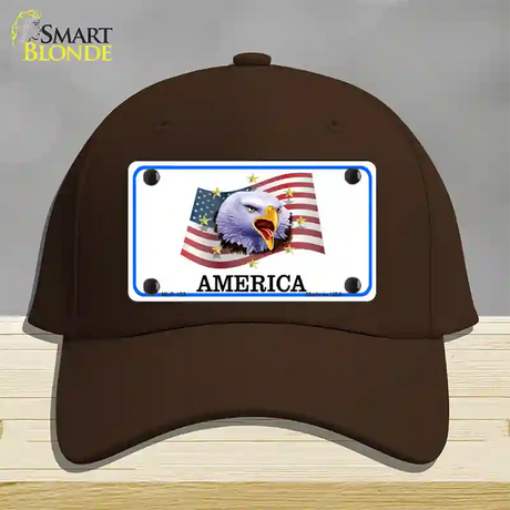 Waving Flag Bald Eagle Novelty License Plate Hat Cotton / Dark Brown