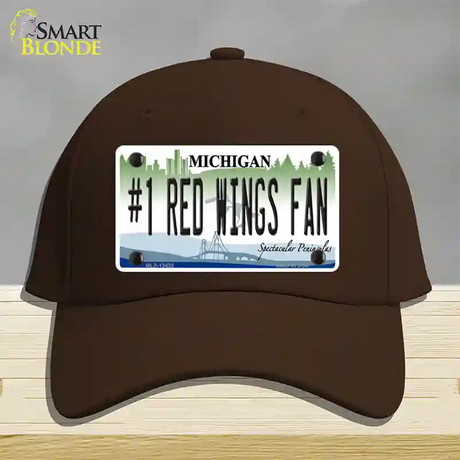 Number 1 Red Wings Fan Novelty License Plate Hat Tag Cotton / Dark Brown