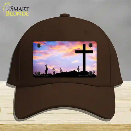 Cross Sunrise Photograph Novelty License Plate Hat Cotton / Dark Brown