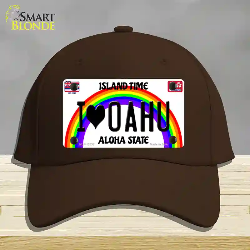 I Heart Oahu Novelty License Plate Hat Tag Cotton / Dark Brown