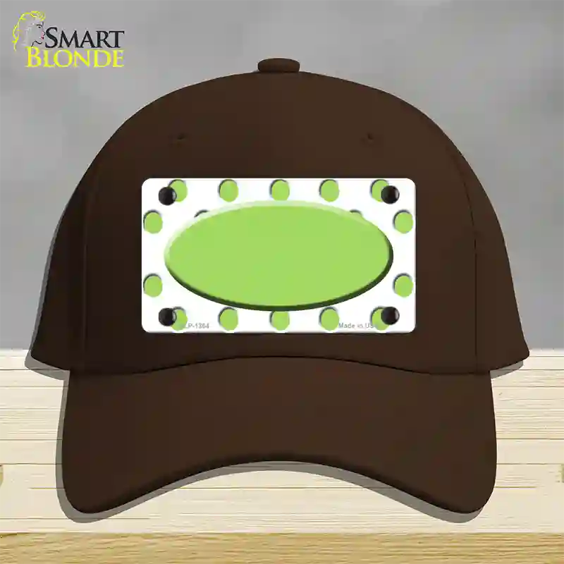 Lime Green White Polka Dot Center Oval Novelty License Plate Hat Cotton / Dark Brown