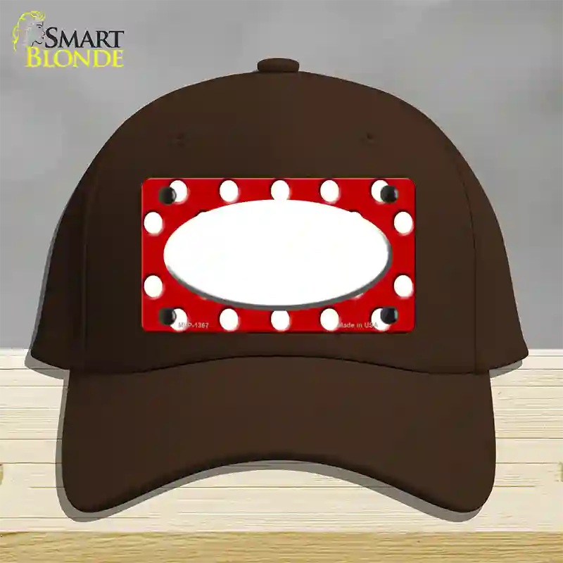 White Red Polka Dot Center Oval Novelty License Plate Hat Cotton / Dark Brown