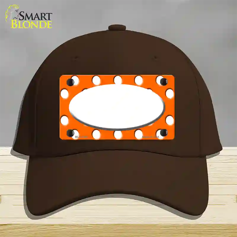 White Orange Polka Dots Center Oval Novelty License Plate Hat Cotton / Dark Brown