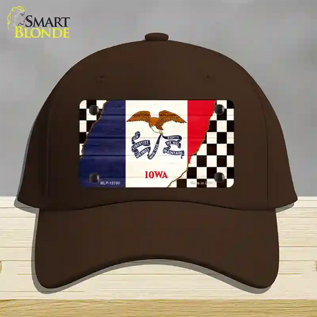 Iowa Racing Flag Novelty License Plate Hat Tag Cotton / Dark Brown