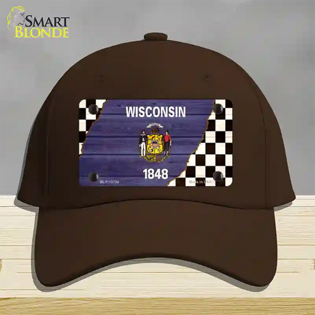 Wisconsin Racing Flag Novelty License Plate Hat Tag Cotton / Dark Brown