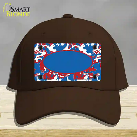 Patriotic Camouflage With Blue Center Oval Novelty License Plate Hat Cotton / Dark Brown