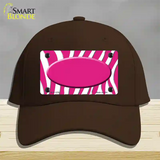 Hot Pink White Zebra Center Oval Novelty License Plate Hat Cotton / Dark Brown