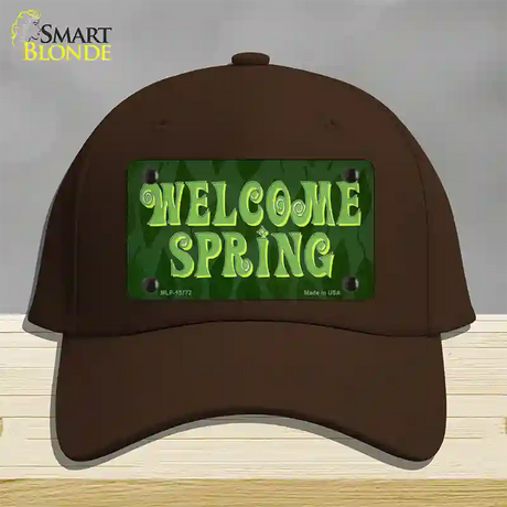 Welcome Spring Novelty License Plate Hat Tag Cotton / Dark Brown