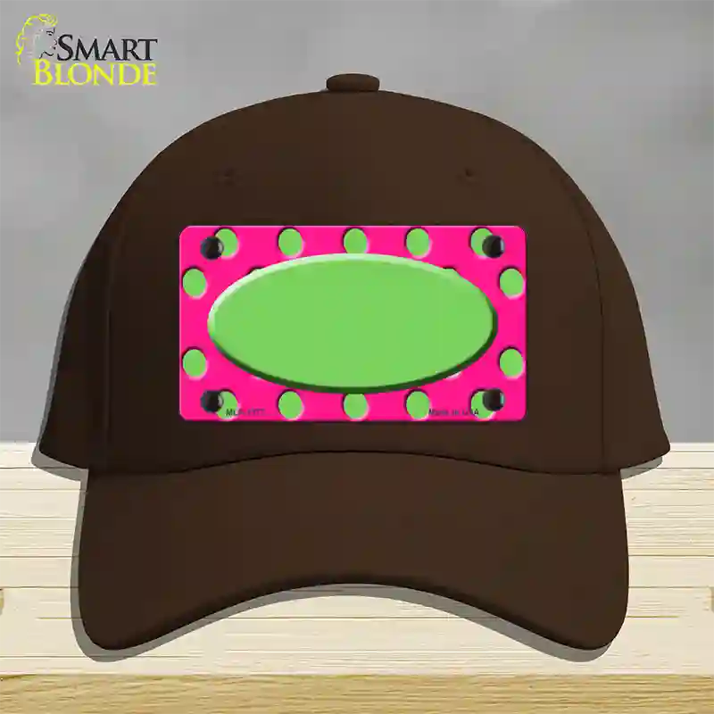 Lime Green Pink Polka Dot Lime Green Center Oval Novelty License Plate Hat Cotton / Dark Brown