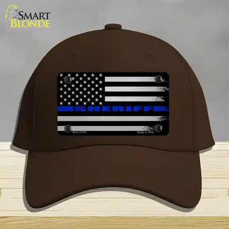 Sheriff Blue Flag Novelty License Plate Hat Tag Cotton / Dark Brown