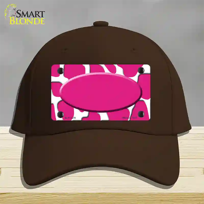 Pink White Giraffe Center Oval Novelty License Plate Hat Cotton / Dark Brown