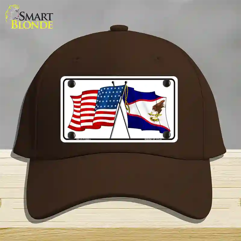 American Samoa USA Crossed Flags Novelty License Plate Hat Tag Cotton / Dark Brown