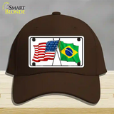 Brazil USA Crossed Flags Novelty License Plate Hat Tag Cotton / Dark Brown