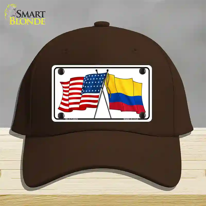 Colombia USA Crossed Flags Novelty License Plate Hat Tag Cotton / Dark Brown