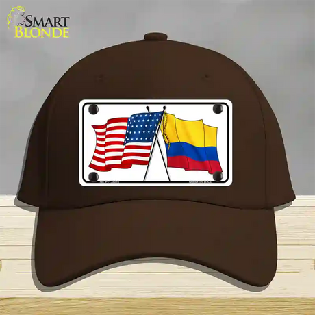 Colombia USA Crossed Flags Novelty License Plate Hat Tag Cotton / Dark Brown