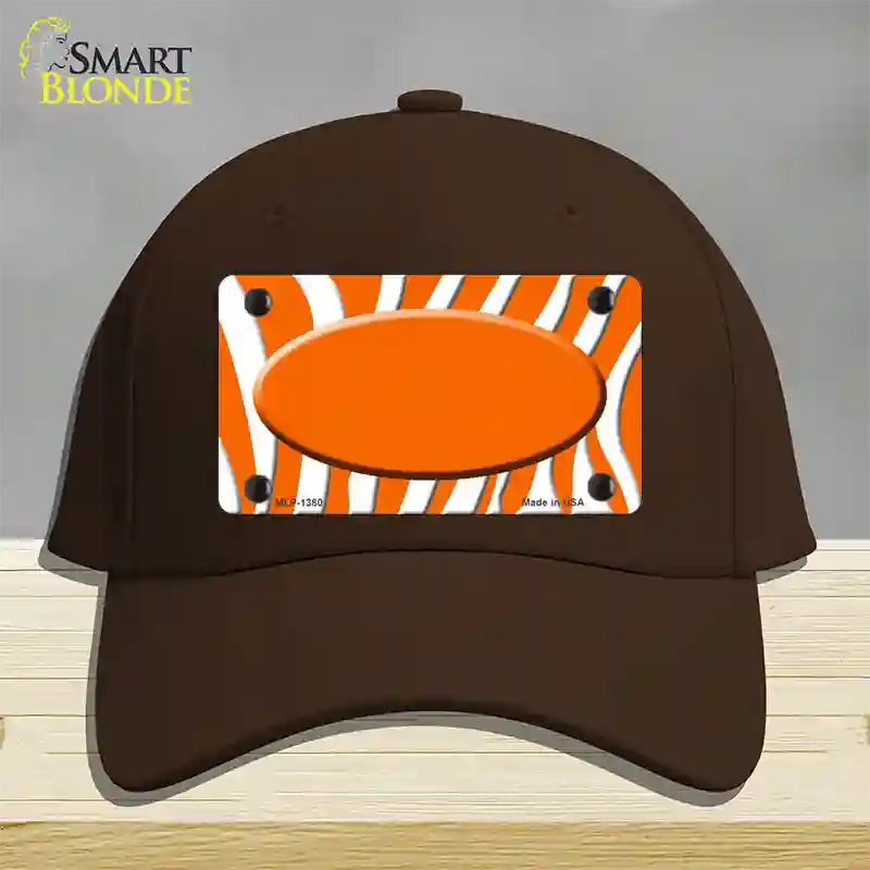 Orange White Zebra Center Oval Novelty License Plate Hat Cotton / Dark Brown