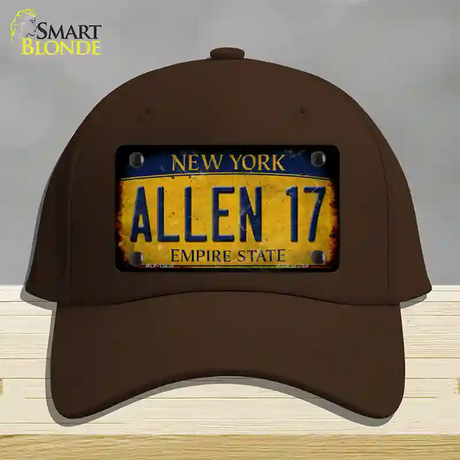 Allen 17 New York Yellow Novelty License Plate Hat Tag Cotton / Dark Brown