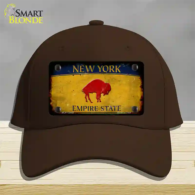 Red Buffalo NY Yellow Rusty Novelty License Plate Hat Tag Cotton / Dark Brown