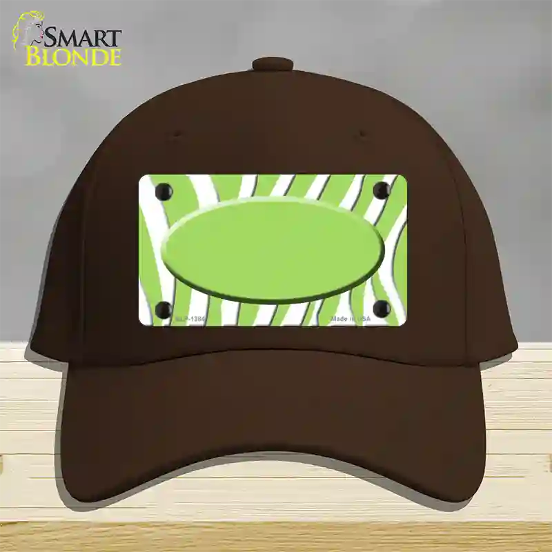 Lime Green White Zebra Center Oval Novelty License Plate Hat Cotton / Dark Brown