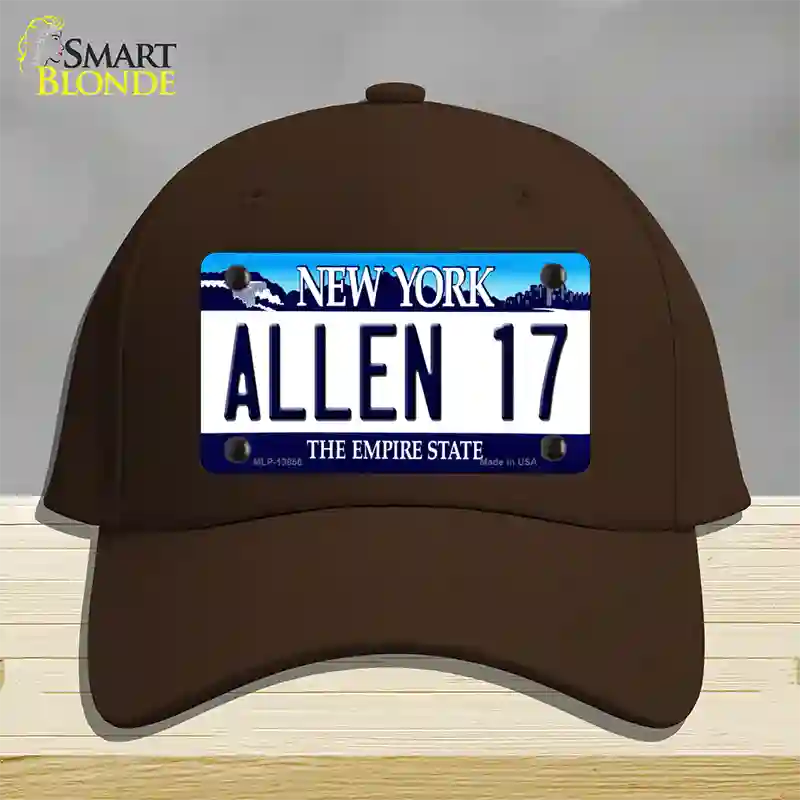 Allen 17 NY Blue Novelty License Plate Hat Tag Cotton / Dark Brown