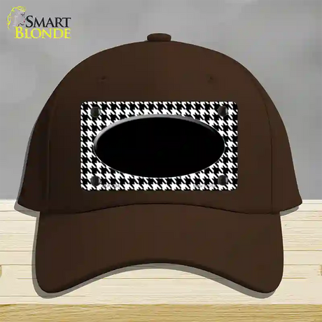 White Black Houndstooth Black Center Oval Novelty License Plate Hat Cotton / Dark Brown