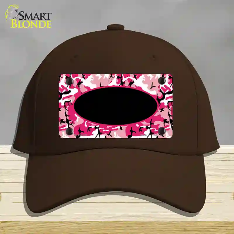 Pink Camo With Black Center Oval Novelty License Plate Hat Cotton / Dark Brown